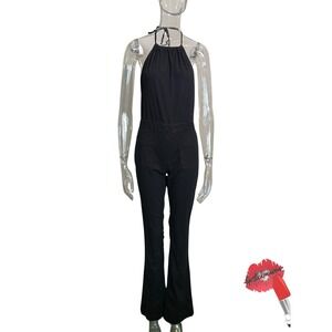 3x1‎ NYC Jumpsuit Small Black Halter Open Back Minimal Boho Y2K Denim